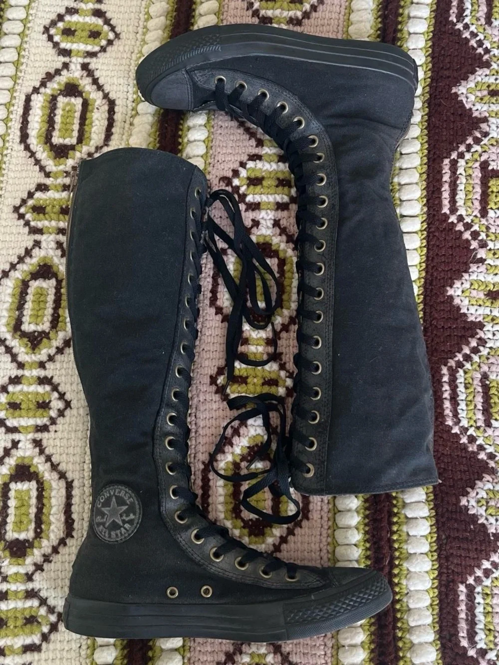 Converse Women's Black Knee-High Lace-Up Canvas Boots